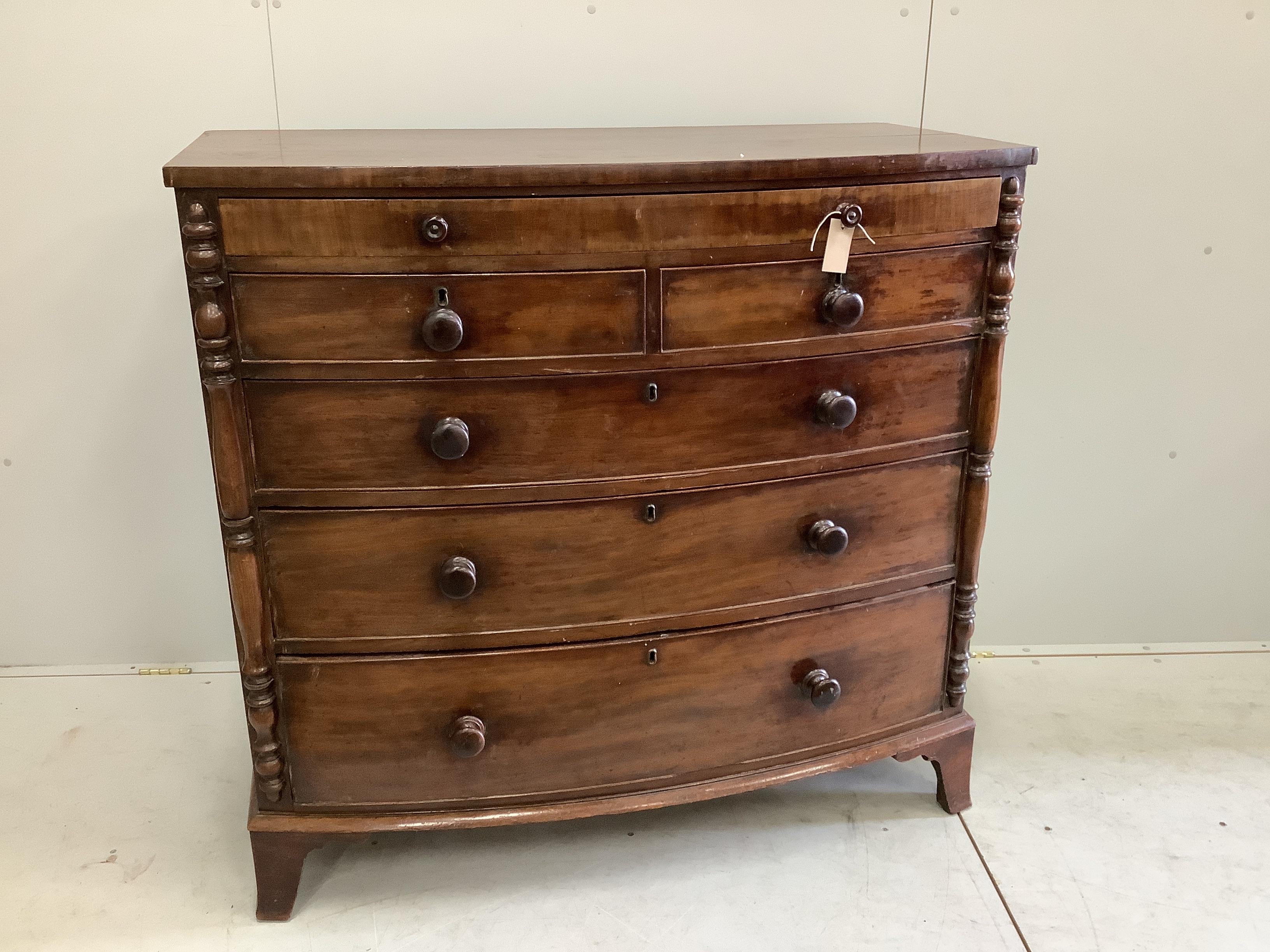 A Regency mahogany bowfront chest, width 120cm, depth 64cm, height 113cm